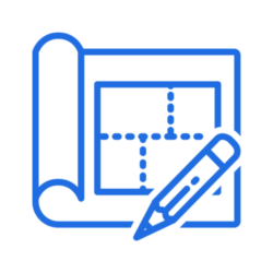 graphic building plan with a pencil in blue with a blank background