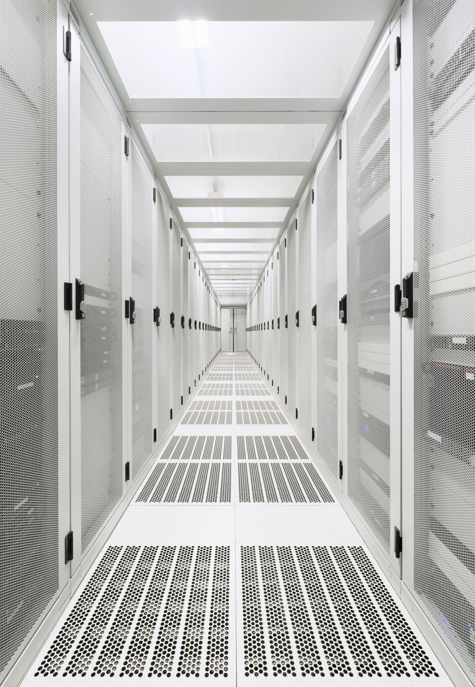 Data center corridor in white